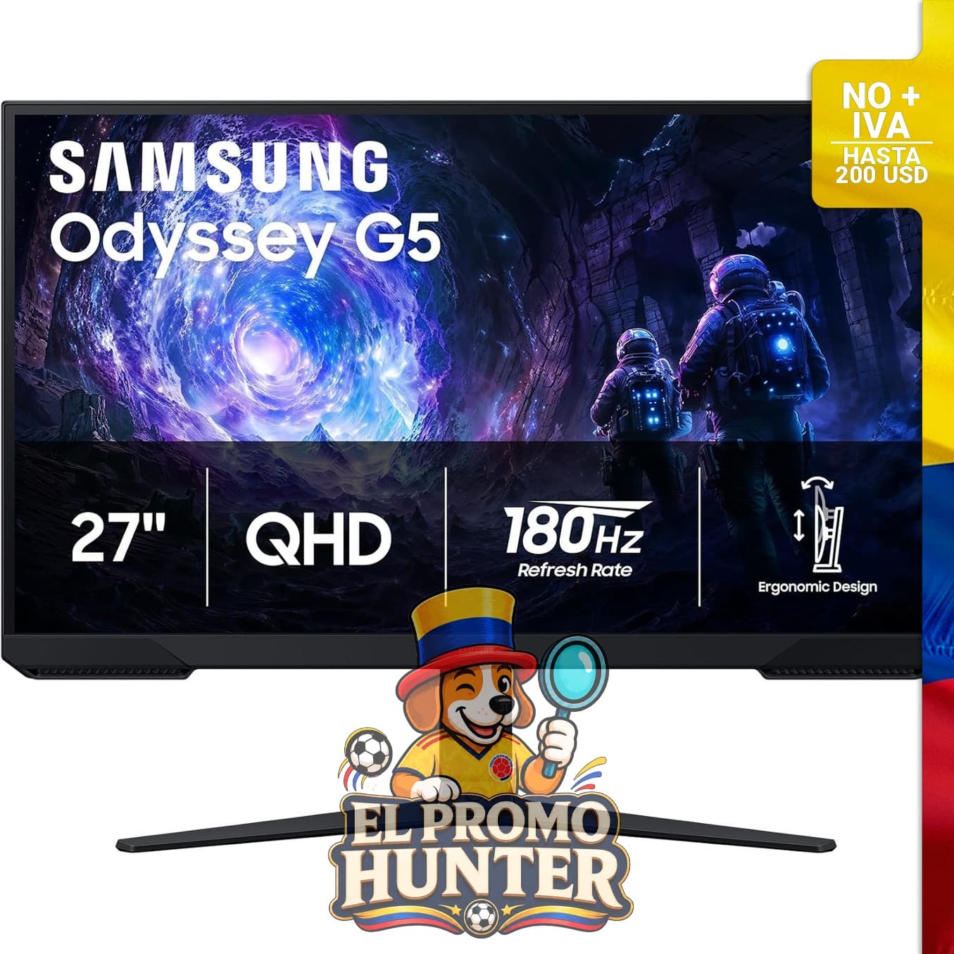 Monitor Samsung Odyssey G5 (G51F) de 27" (69 cm) QHD (1440P), 180Hz, 1ms, con soporte ajustable en altura.