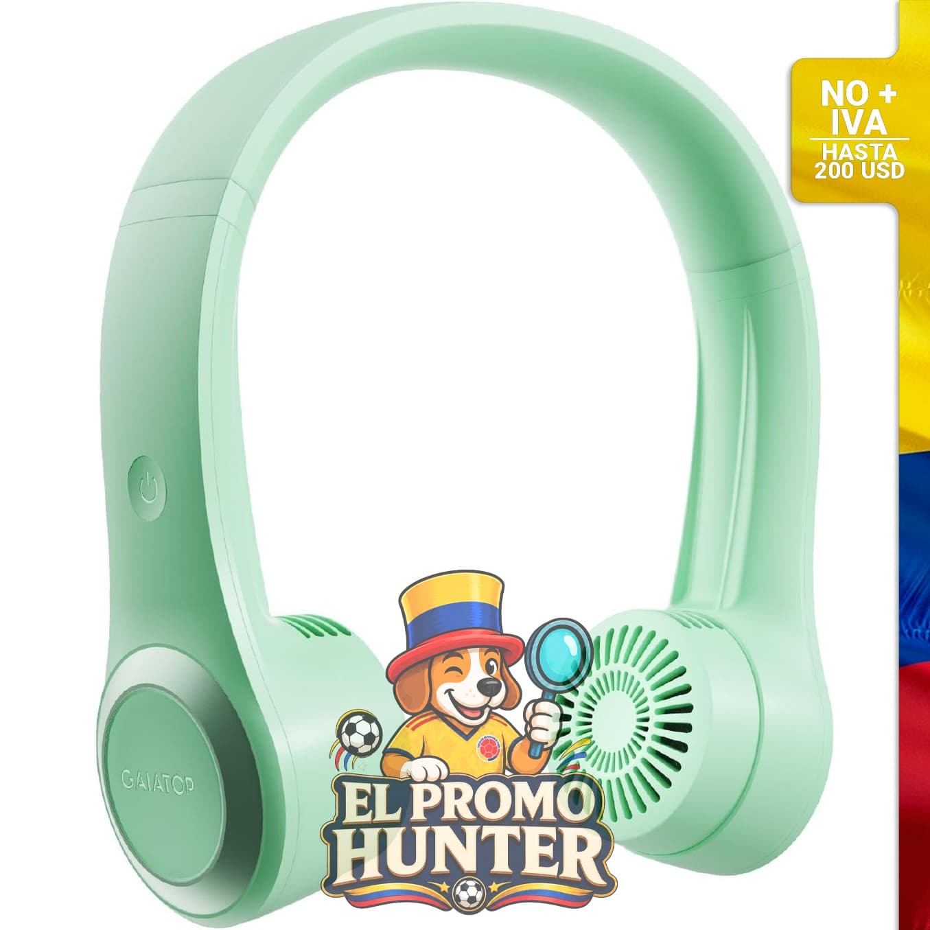 Ventilador de cuello portátil Gaiatop, recargable de 4000 mAh, sin aspas, con 3 velocidades y giro de 70°.