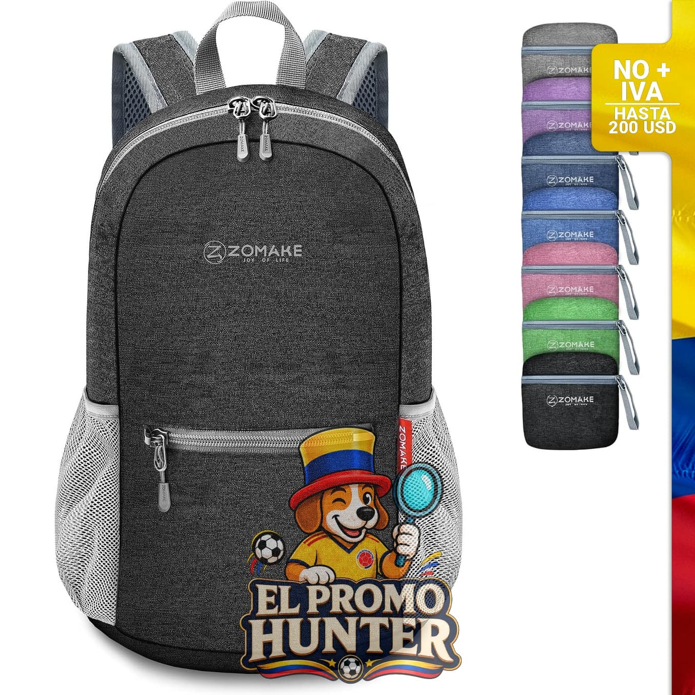 Mochila plegable ZOMAKE de 10 L, resistente al agua, ideal para senderismo.