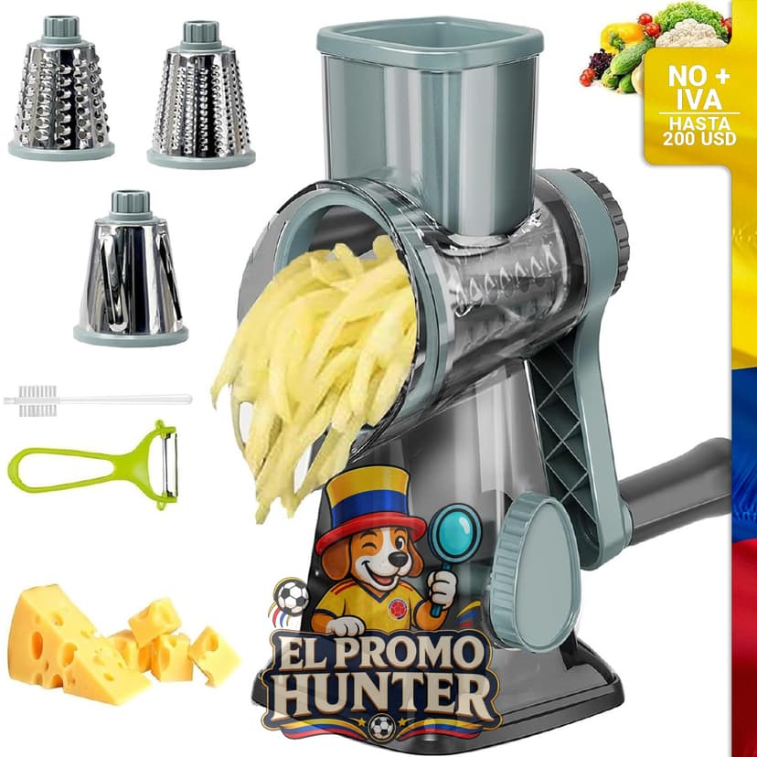 Rallador de queso giratorio multifuncional con base de ventosa, desmontable y fácil de limpiar.