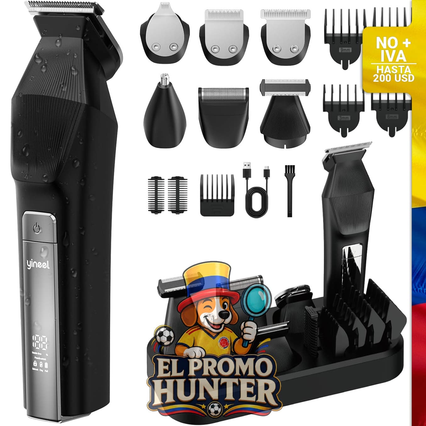 Cortadora de barba Yineel HC600, kit inalámbrico para corte de pelo y afeitado, incluye cuchillas de precisión.