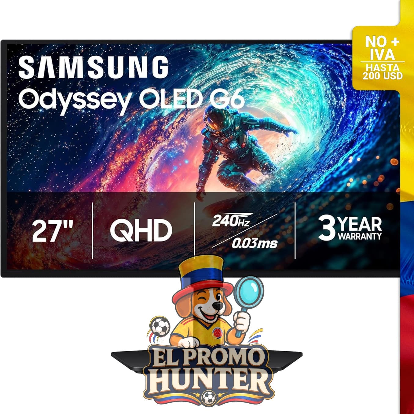 Monitor Samsung Odyssey OLED G6 (G61SH) QD-OLED de 27" (68.6 cm), QHD (1440P), 240Hz, 0.03 ms, HDR10.