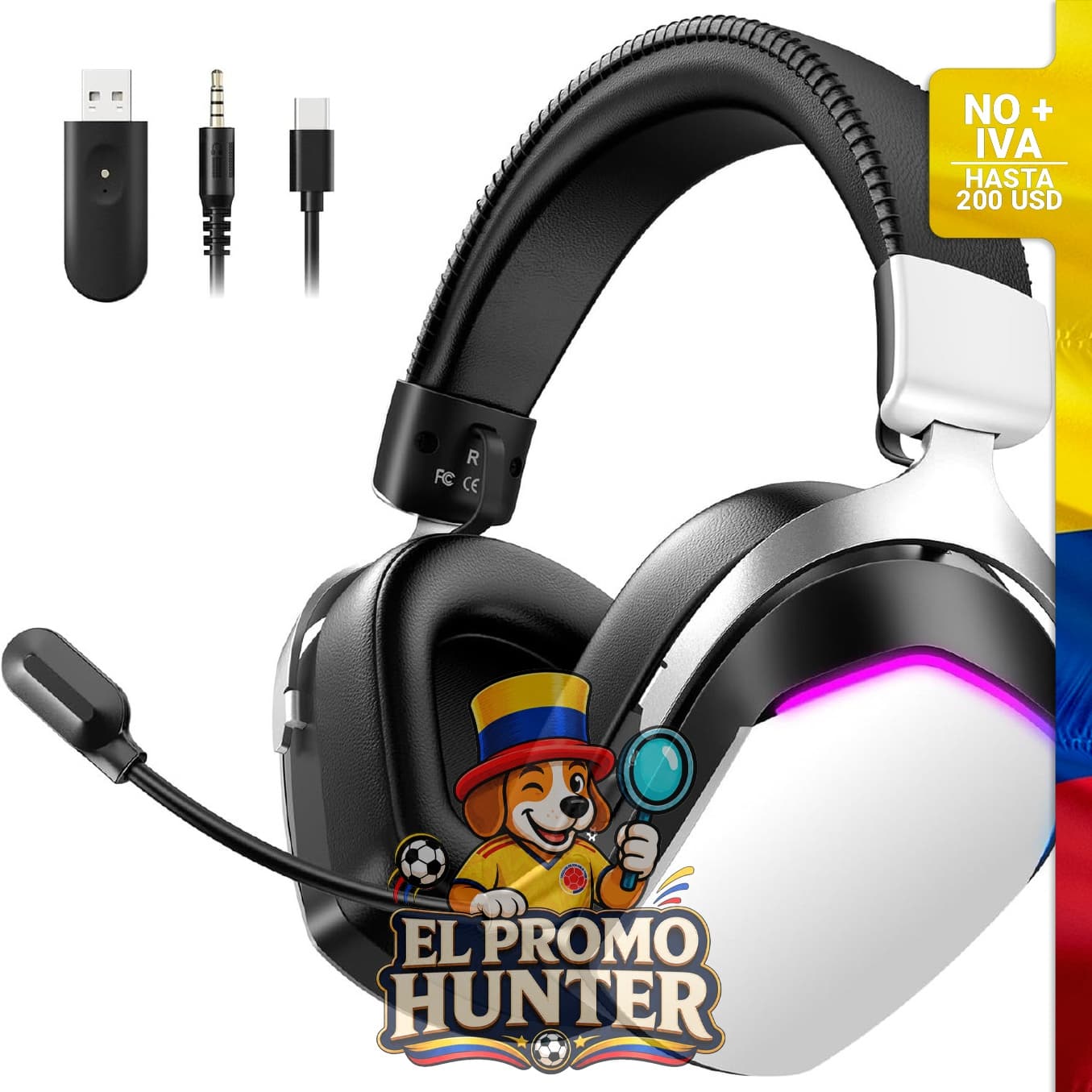 Auriculares inalámbricos para gaming WizBolt, compatibles con PS5, PS4, PC, Mac y Switch. Sonido envolvente 7.1, Bluetooth 5.4, micrófono con cancelación de ruido y drivers de 50 mm.