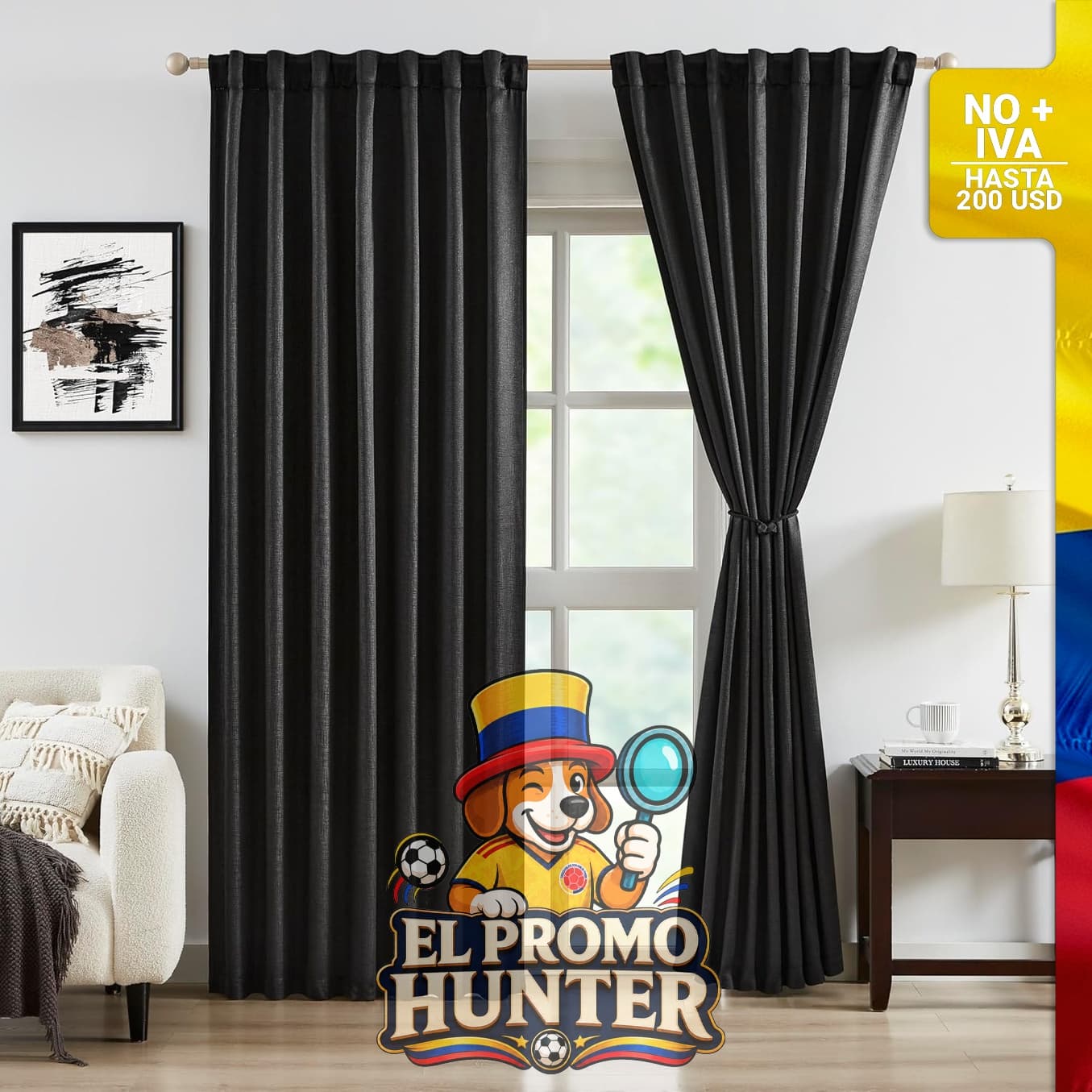 Cortinas blackout en color negro, dimensiones 160 cm x 2.
