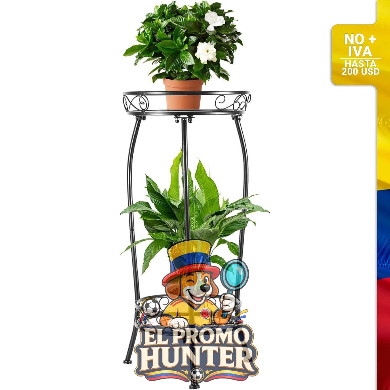 Soporte para plantas de 2 niveles, altura de 69 cm.