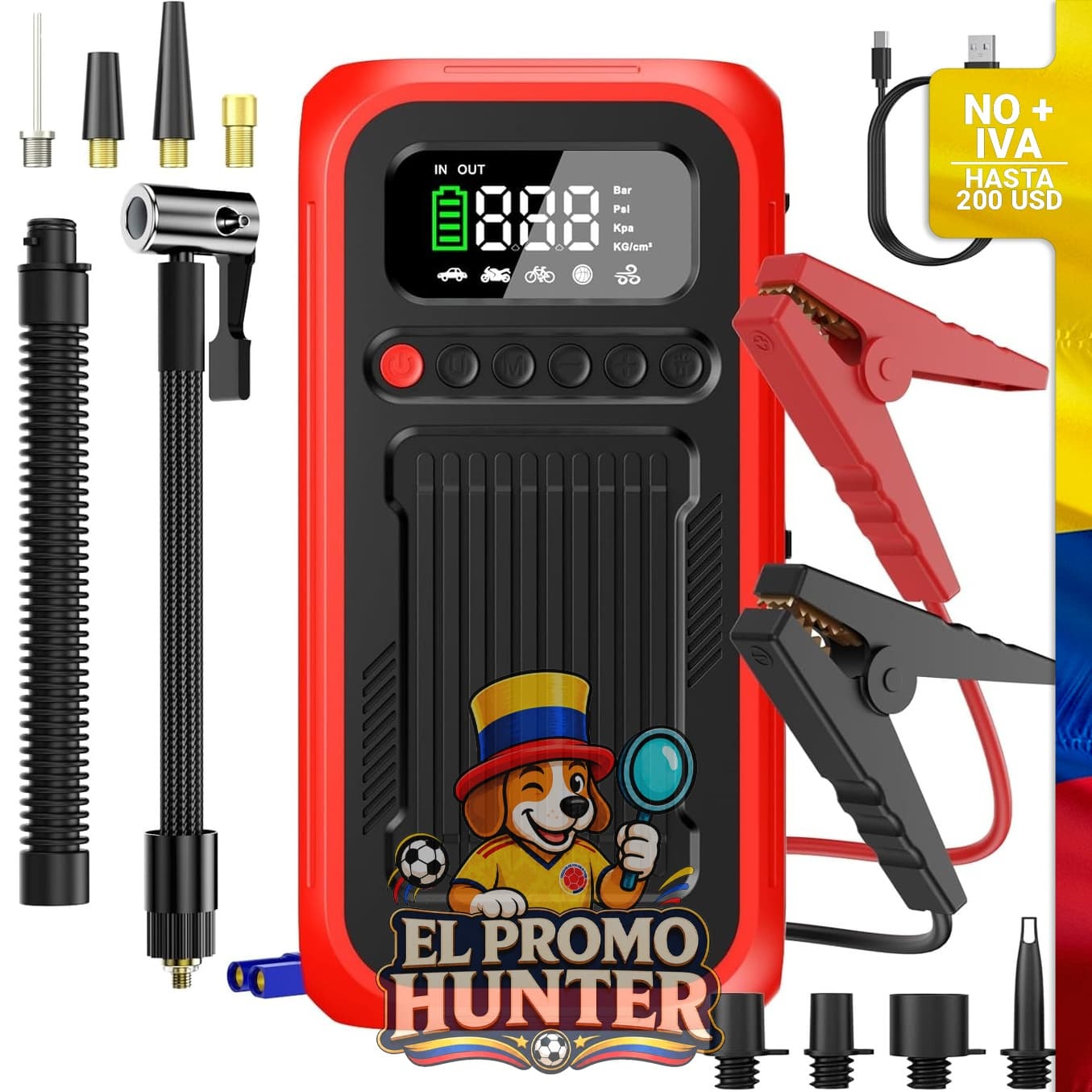 Compresor de aire portátil YDBDBW, inflador digital de neumáticos con presión máxima de 150 PSI y batería de 20000 mAh.