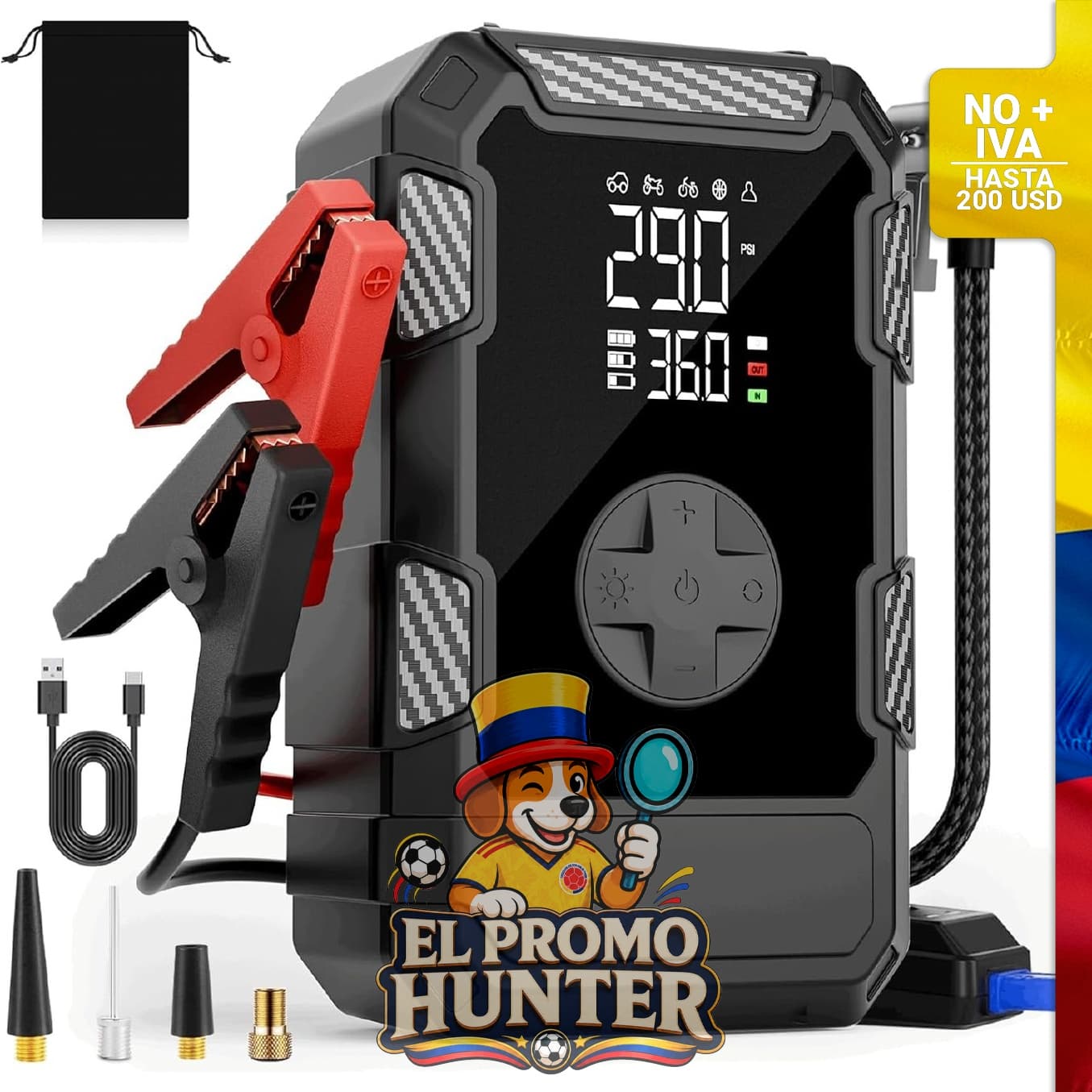 Arrancador de coche portátil de 4000 A con compresor de aire y batería de 12 V, incluye bomba de neumáticos de 150 PSI.