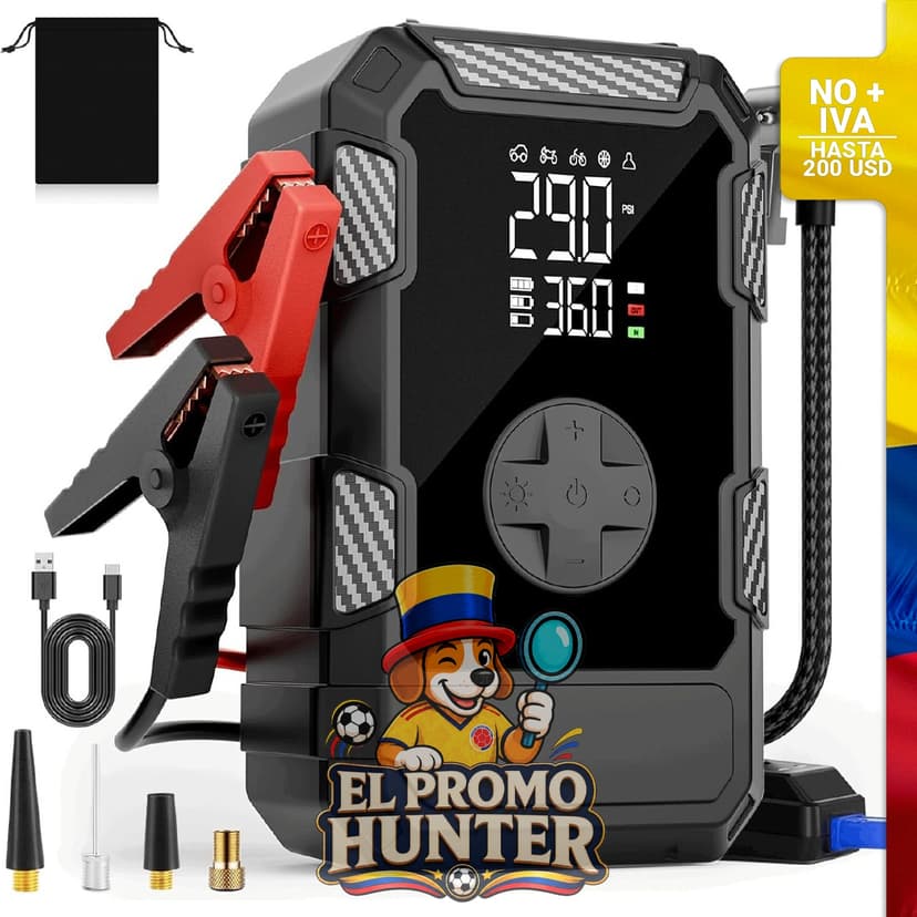 Arrancador de coche portátil de 4000 A con compresor de aire y batería de 12 V, incluye bomba de neumáticos de 150 PSI.