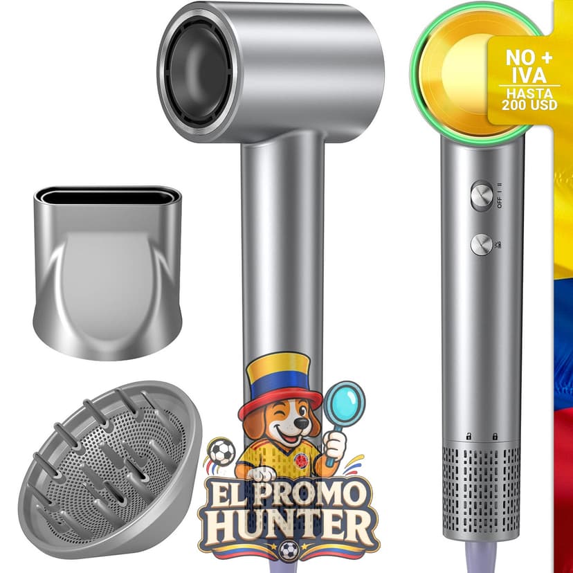 Secador de pelo iónico de alta velocidad con motor sin escobillas de 150,000 RPM, 3 ajustes de calor y luces LED.