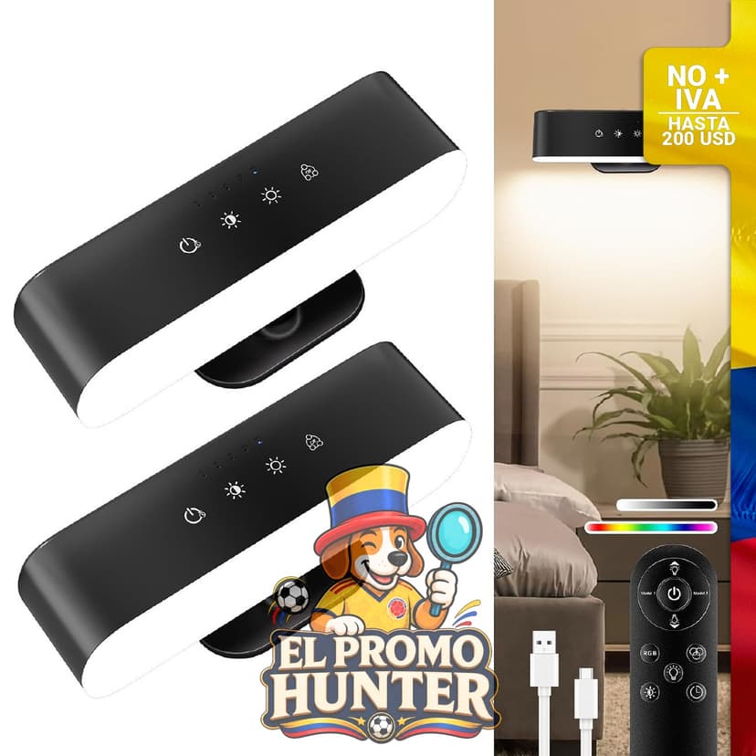 Juego de 2 apliques de pared recargables con control remoto táctil RGB, 4400 mAh, inalámbricos y adhesivos.