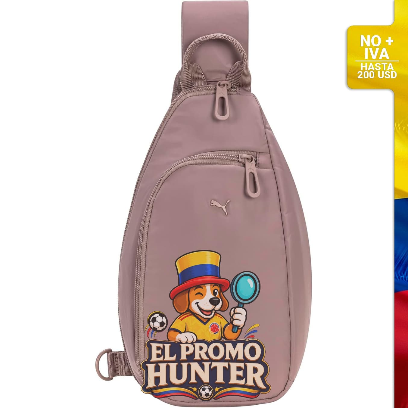 Bolsa deportiva PUMA Myriad Sling, con correa reversible y compartimentos dobles, material arenisca, talla única.