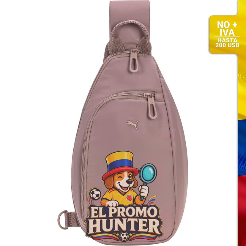 Bolsa deportiva PUMA Myriad Sling, con correa reversible y compartimentos dobles, material arenisca, talla única.