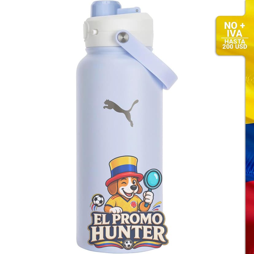 Botella de agua de acero inoxidable aislada de 32 oz (946 ml) con asa de transporte.