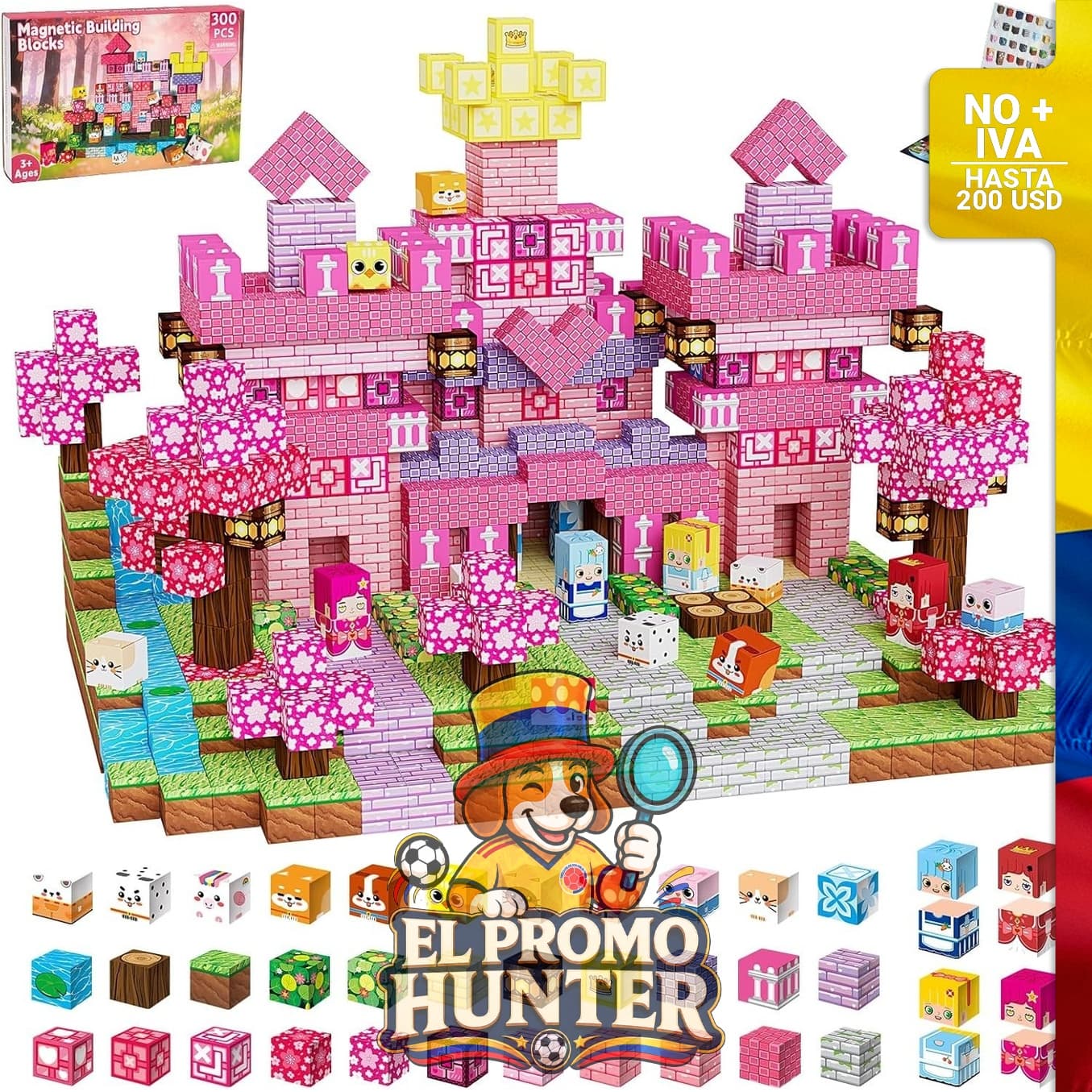 100 bloques magnéticos de construcción de 2 cm, diseño de bosque de cerezo, juego educativo para niños.