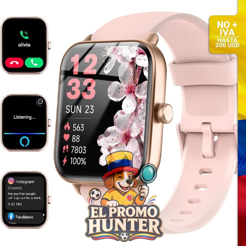 Reloj inteligente Quican para mujer, 1.8" (4.57 cm), resistente al agua, monitor de frecuencia cardíaca y sueño, banda de silicona.