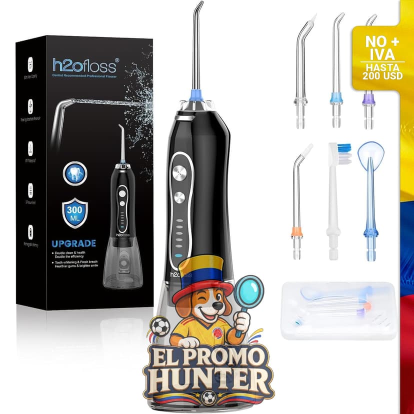 Irrigador oral portátil H2ofloss con 5 modos, recargable y resistente al agua (IPX7).