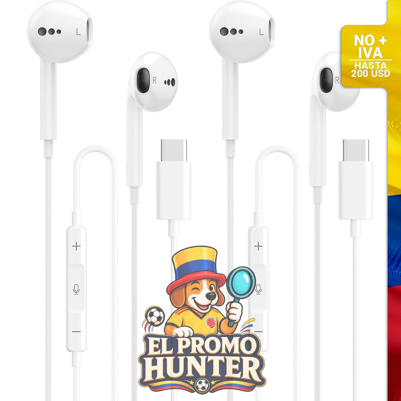 Auriculares con cable USB C para dispositivos Apple y Android, incluyen micrófono y control de volumen.