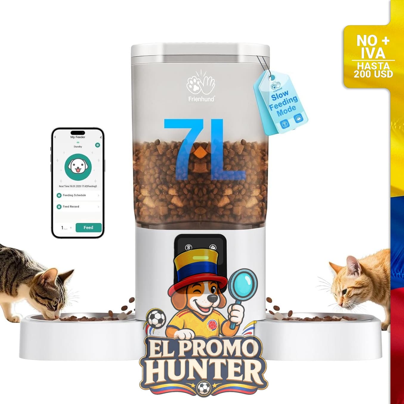Comedero automático doble para gatos y perros, con conectividad WiFi 5G y control por APP.