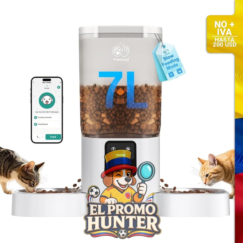 Comedero automático doble para gatos y perros, con conectividad WiFi 5G y control por APP.