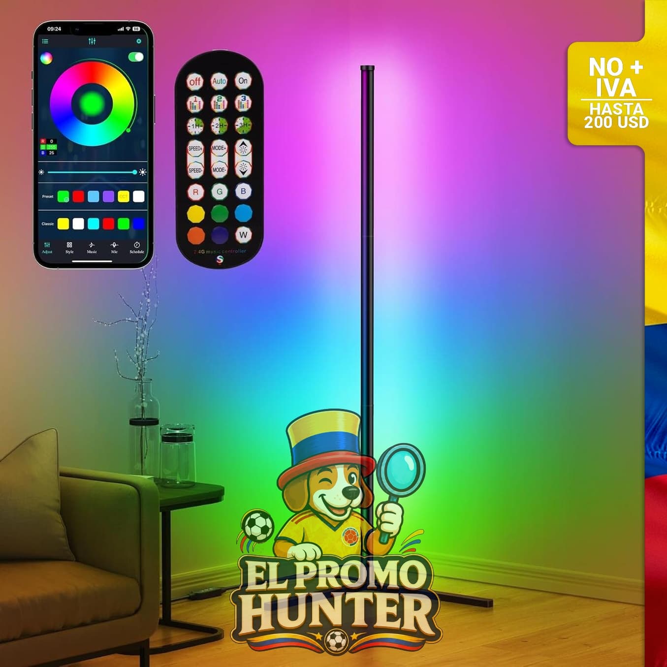 Lámpara de esquina LED RGB con control remoto y APP, 16 millones de colores y más de 68 escenas de iluminación.