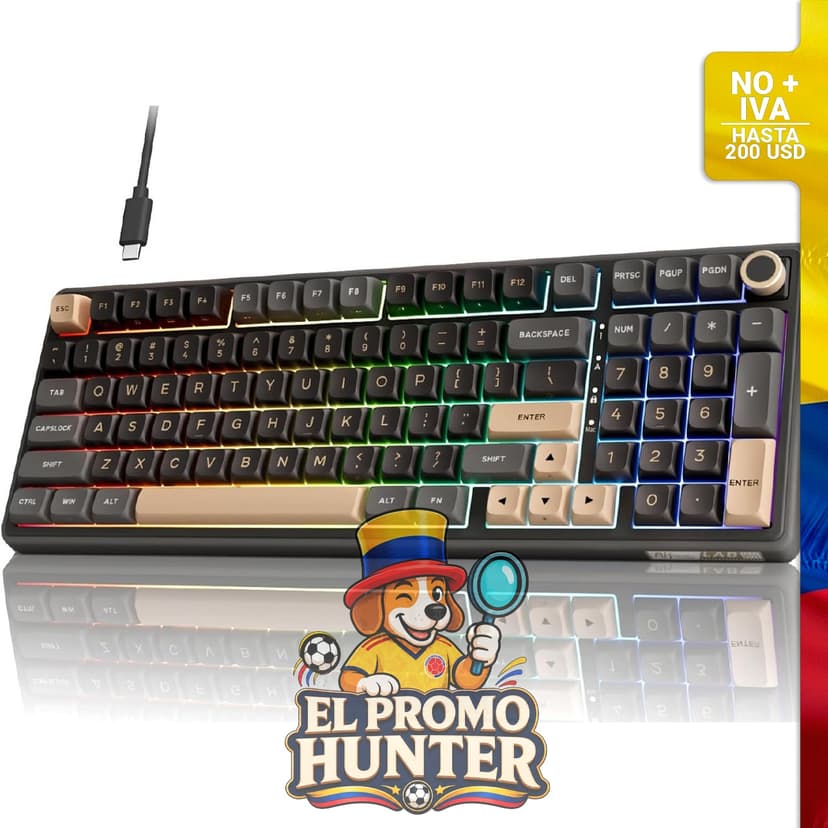 Teclado mecánico RK ROYAL KLUDGE R98 Pro, 96% con retroiluminación RGB, teclas PBT de perfil MDA y perilla de volumen.