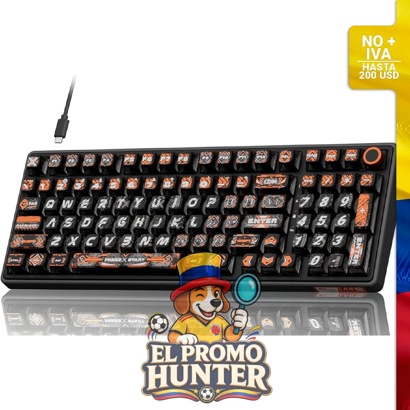 Teclado mecánico RK ROYAL KLUDGE R98 Pro con cable, RGB, teclado numérico y perilla de volumen.