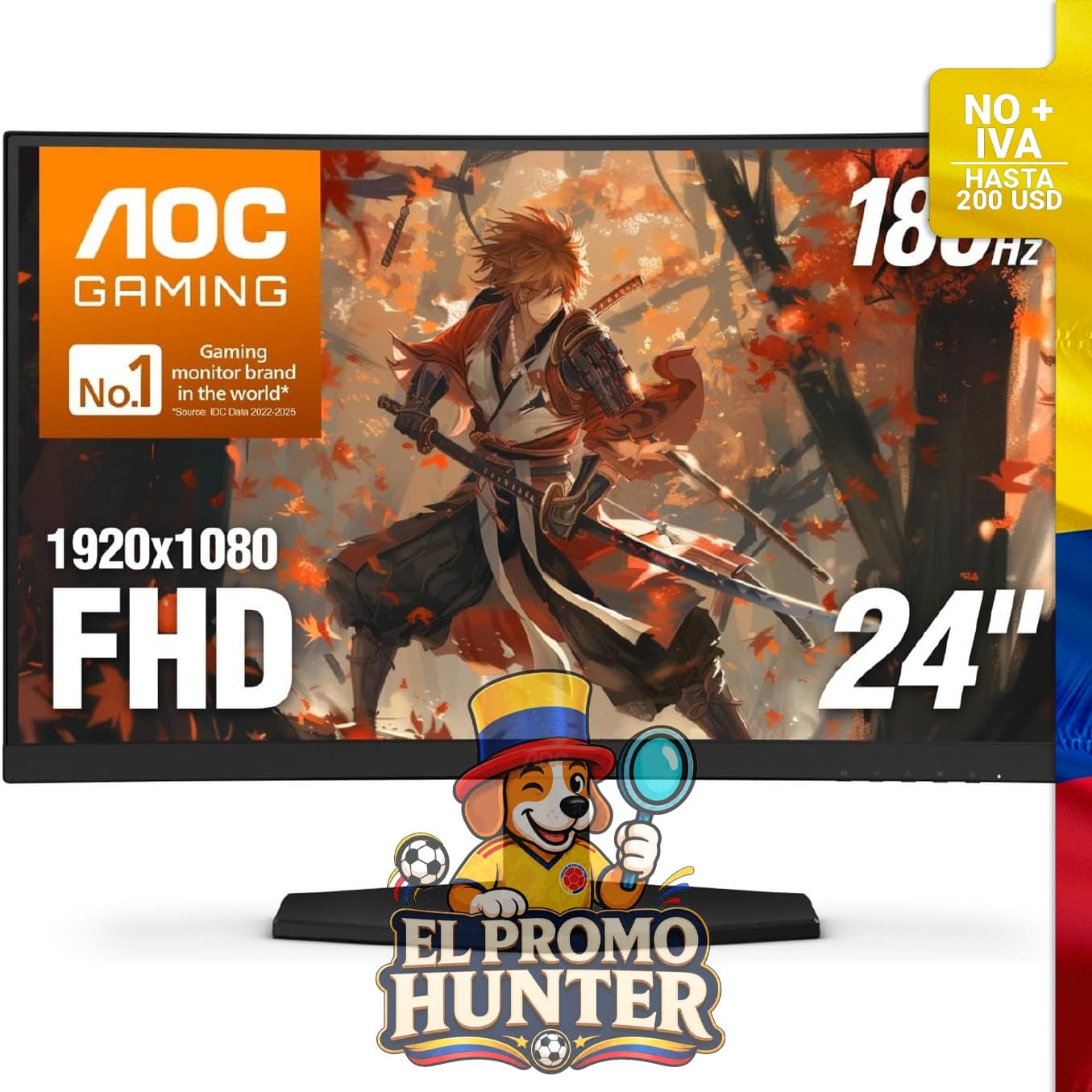 Monitor curvo AOC C24G42E de 24" (61 cm) FHD 1080p, 180Hz, 0.5ms MPRT, HDMI 2.0 x2, Display Port x1.