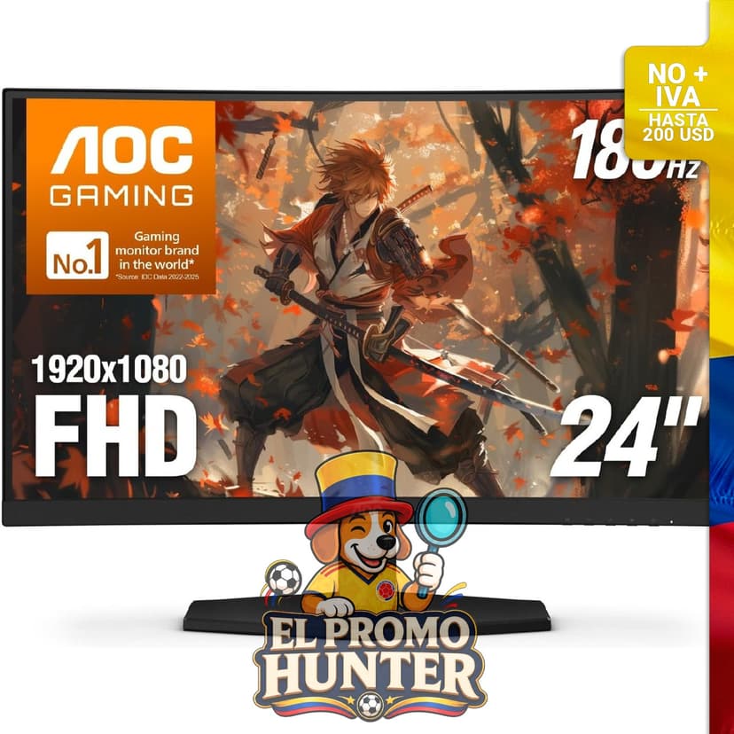 Monitor curvo AOC C24G42E de 24" (61 cm) FHD 1080p, 180Hz, 0.5ms MPRT, HDMI 2.0 x2, Display Port x1.