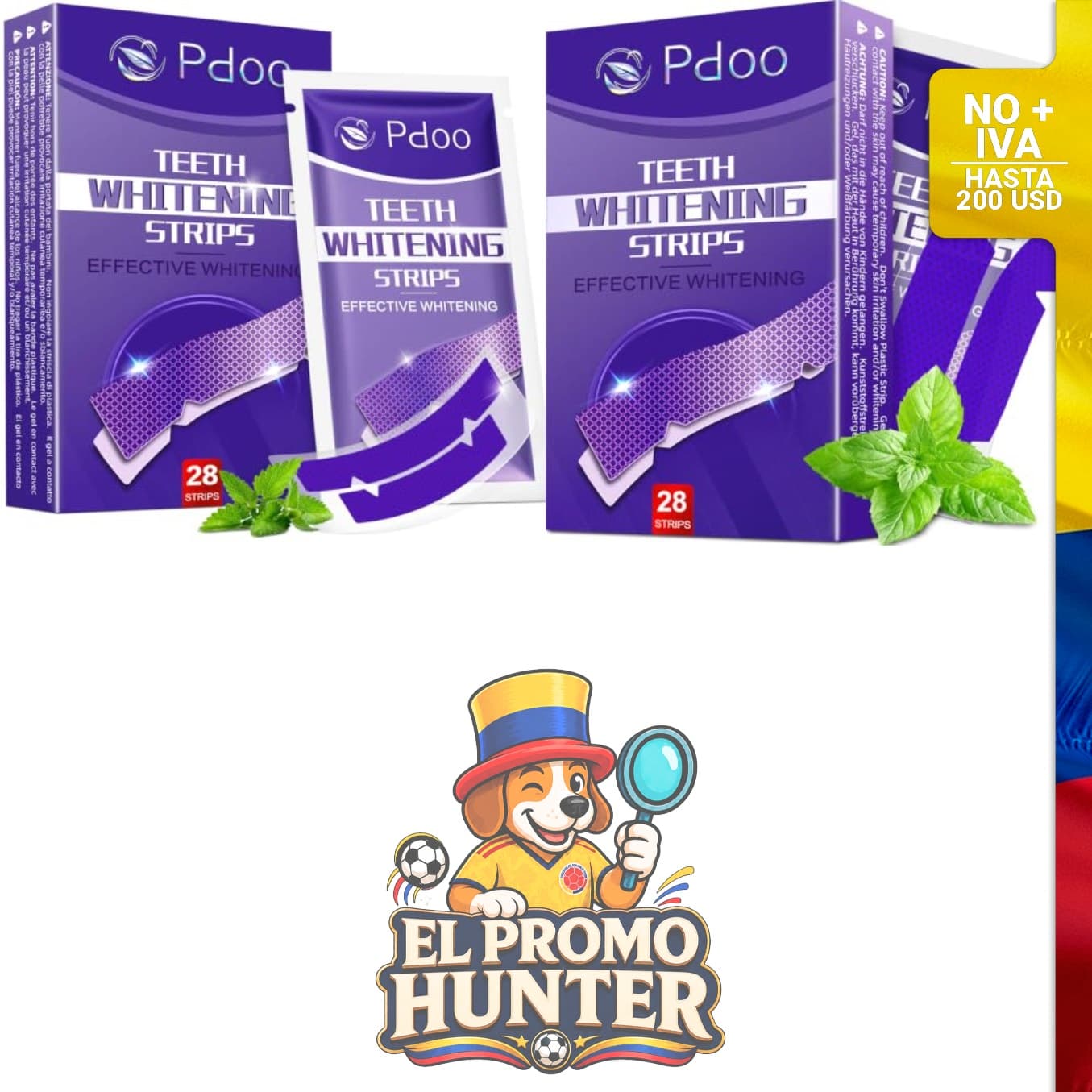 Tiras blanqueadoras de dientes Purple, 28 tiras (14 usos), tecnología de gel corrector de color.