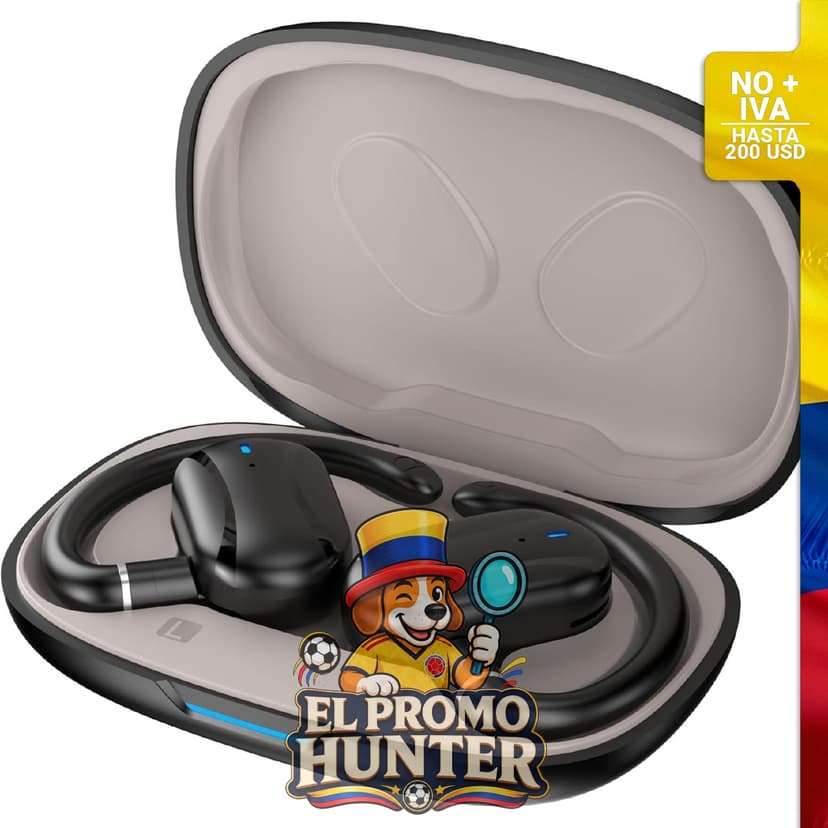 Auriculares inalámbricos de oído abierto con ganchos ajustables, resistencia IP55 y 36 horas de reproducción.