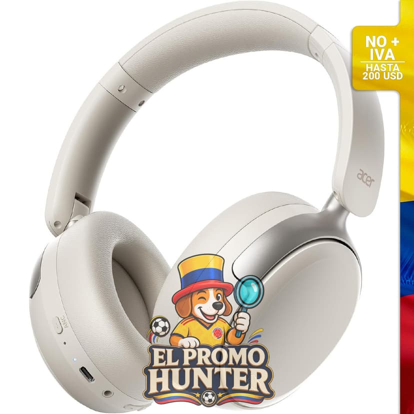 Auriculares Acer OHR516 con cancelación activa de ruido, Bluetooth, 60 horas de reproducción y controladores de 40 mm.