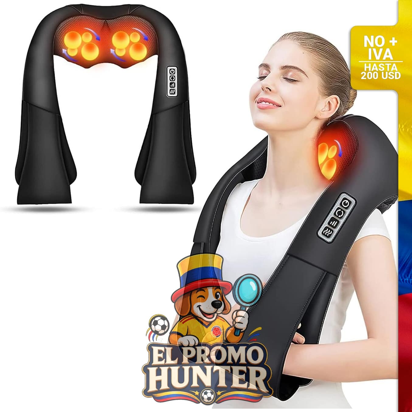 Masajeador Shiatsu AERLANG para espalda y cuello, con función de calor y tejido profundo.