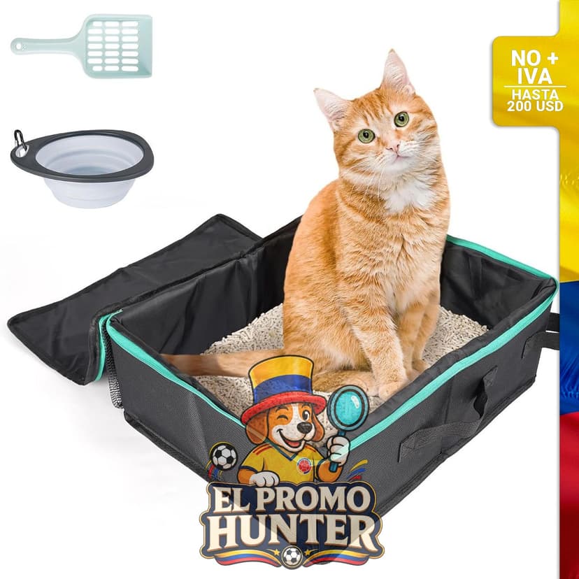 Caja de arena portátil para gatos, incluye tapa, cuchara y cuenco. Plegable y a prueba de fugas.