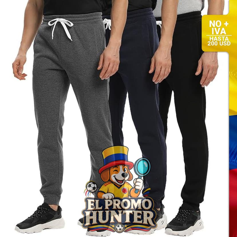 Paquete de 3 pantalones deportivos de forro polar con bolsillos y cremallera, diseñados para entrenamiento.
