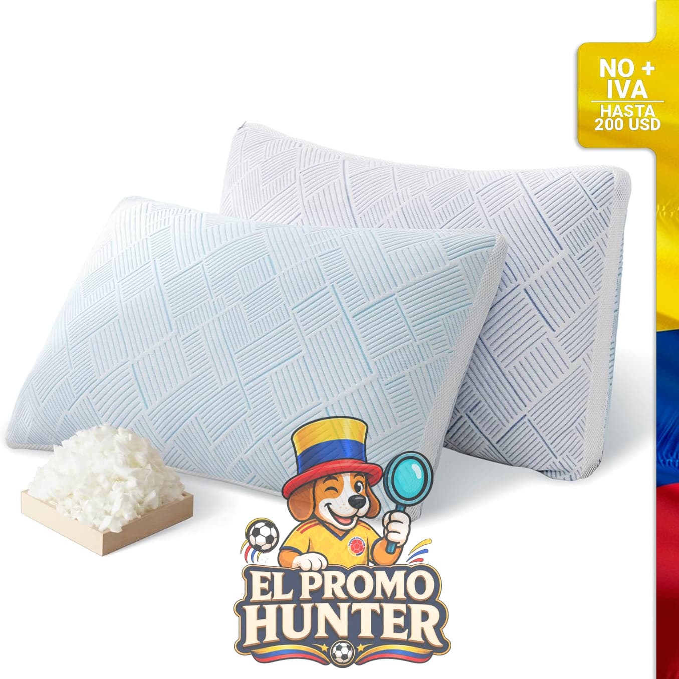 Juego de 2 almohadas de espuma viscoelástica triturada de bambú, tamaño Queen, hipoalergénicas.
