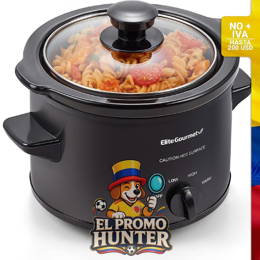 Olla eléctrica de cerámica lenta Elite Gourmet MST-250XBX, 1.5 cuartos (1.42 L), color negro, con temperatura ajustable.