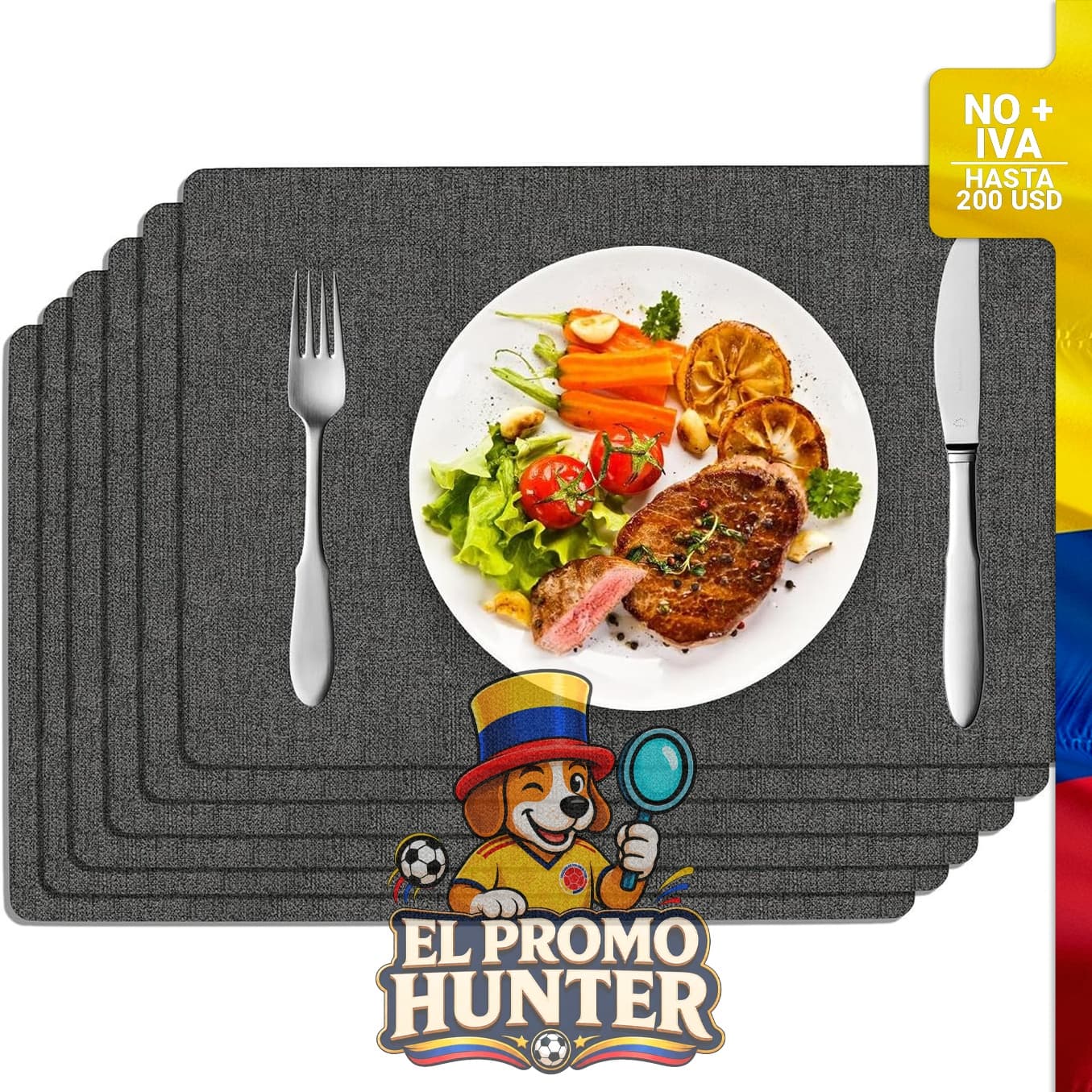 Juego de 6 manteles individuales de piel sintética, resistentes al calor, impermeables y lavables.