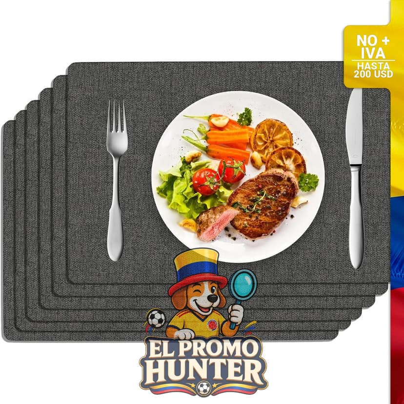 Juego de 6 manteles individuales de piel sintética, resistentes al calor, impermeables y lavables.
