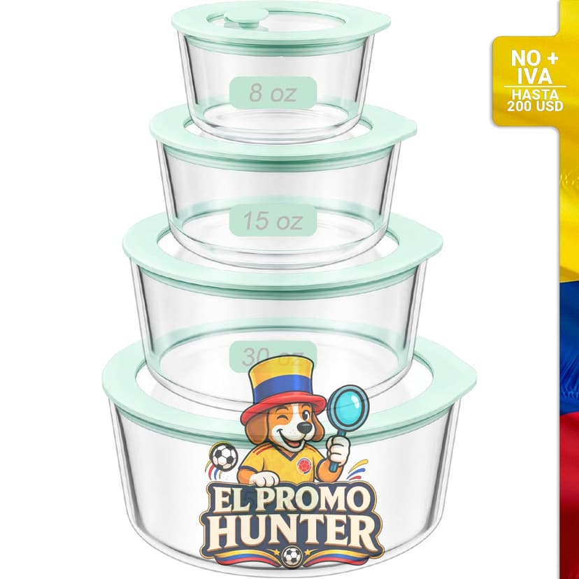 Juego de recipientes de vidrio Urban Green, 4 unidades, con tapa de vidrio y marco de silicona a prueba de fugas.