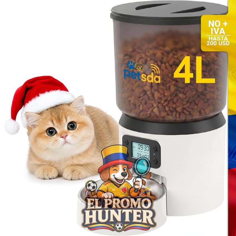 Dispensador automático de alimentos secos para gatos, capacidad de 4 L, temporizador para 9 comidas/día.