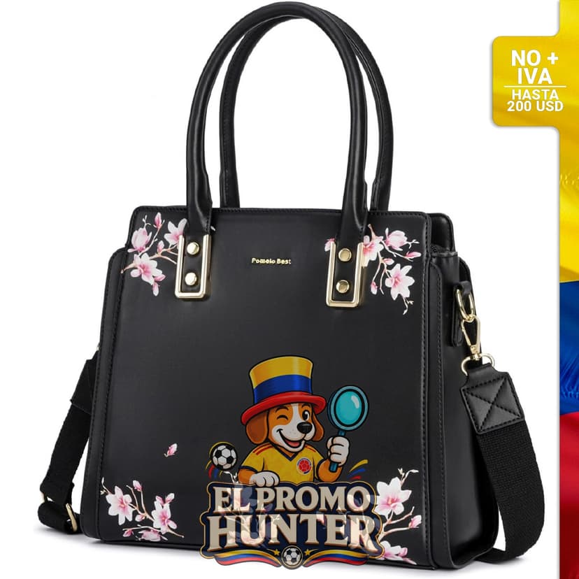 Bolso satchel para mujer con múltiples bolsillos internos y combinación de colores.