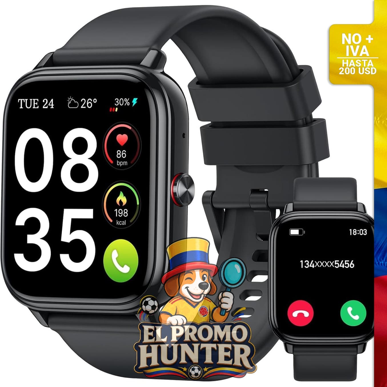 Reloj inteligente con pantalla táctil HD de 1.83" (4.6 cm), monitor de fitness, 112 modos deportivos.