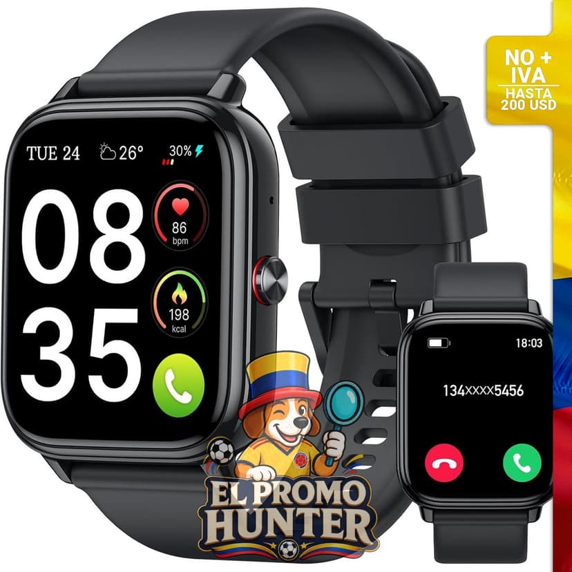 Reloj inteligente con pantalla táctil HD de 1.83" (4.6 cm), monitor de fitness, 112 modos deportivos.