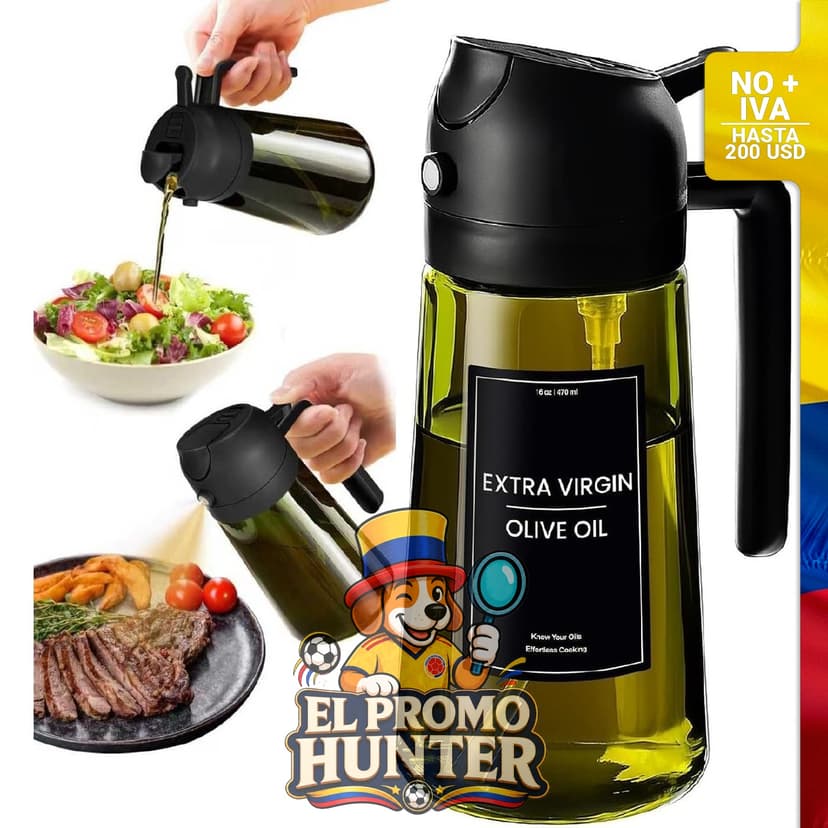 Pulverizador de aceite de oliva de vidrio de 16 oz (470 ml), dispensador 2 en 1 para cocina.