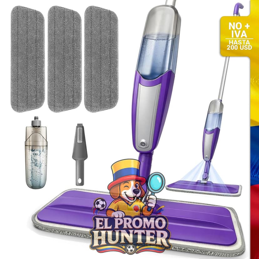 Trapeador en aerosol para suelos de madera dura, incluye 3 almohadillas lavables y botella recargable de 500 ml.
