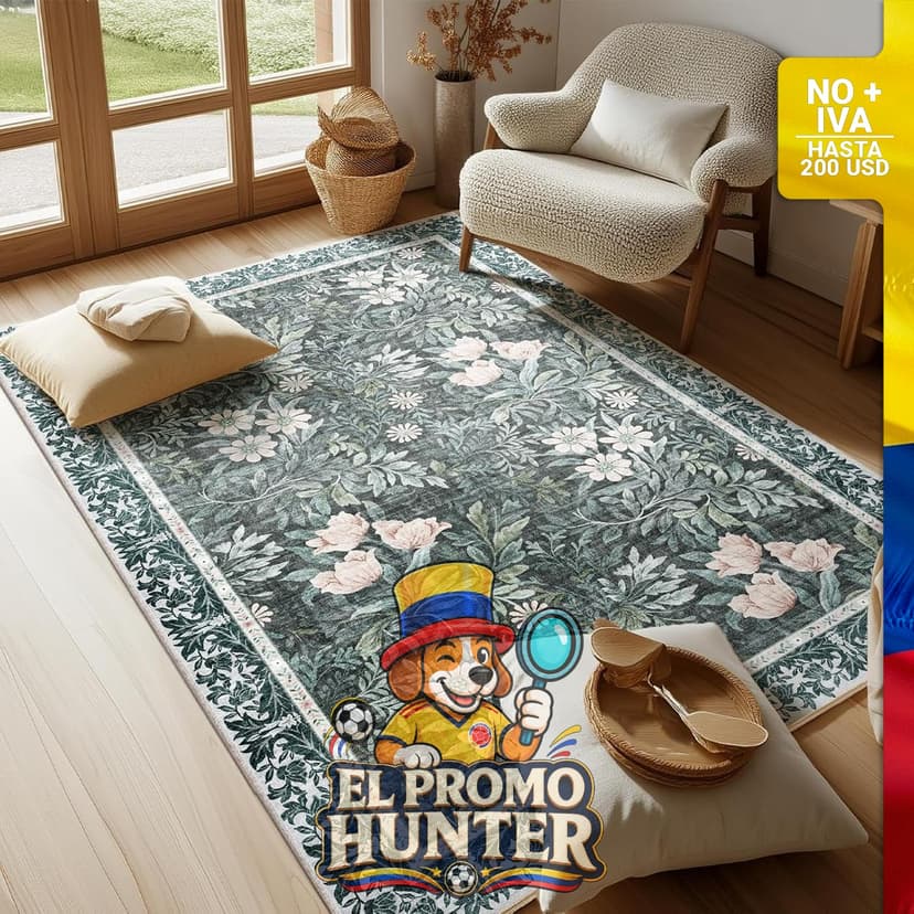 Alfombra de 10.16 x 15.24 cm con diseño floral vintage, borde ornamentado y superficie antideslizante.