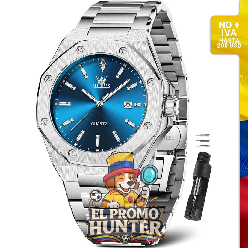 Reloj de vestir para hombre OLEVS de acero inoxidable octagonal, resistente al agua.