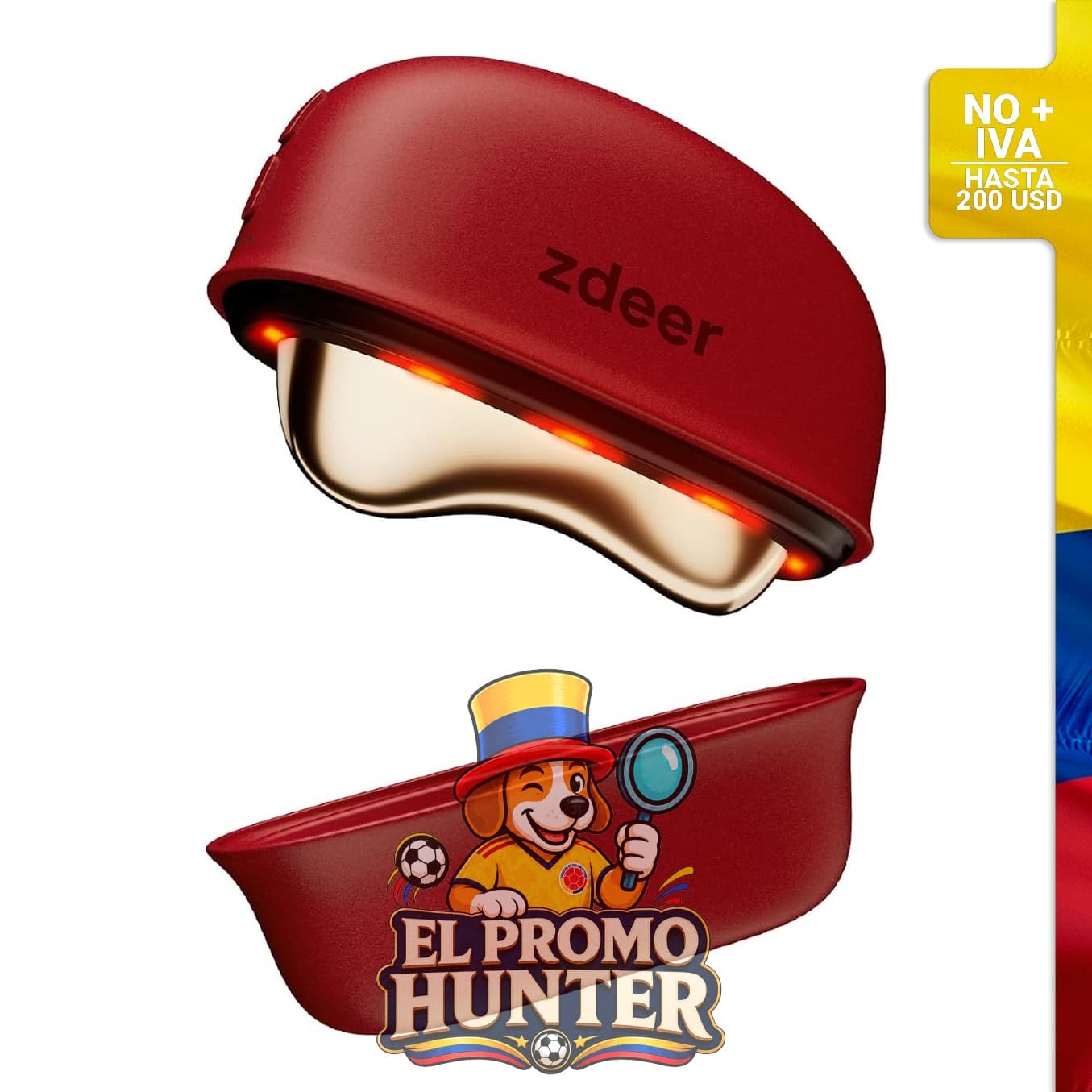 Dispositivo de terapia de luz roja LED para masaje facial y de cuello, incluye función de calor y vibración.