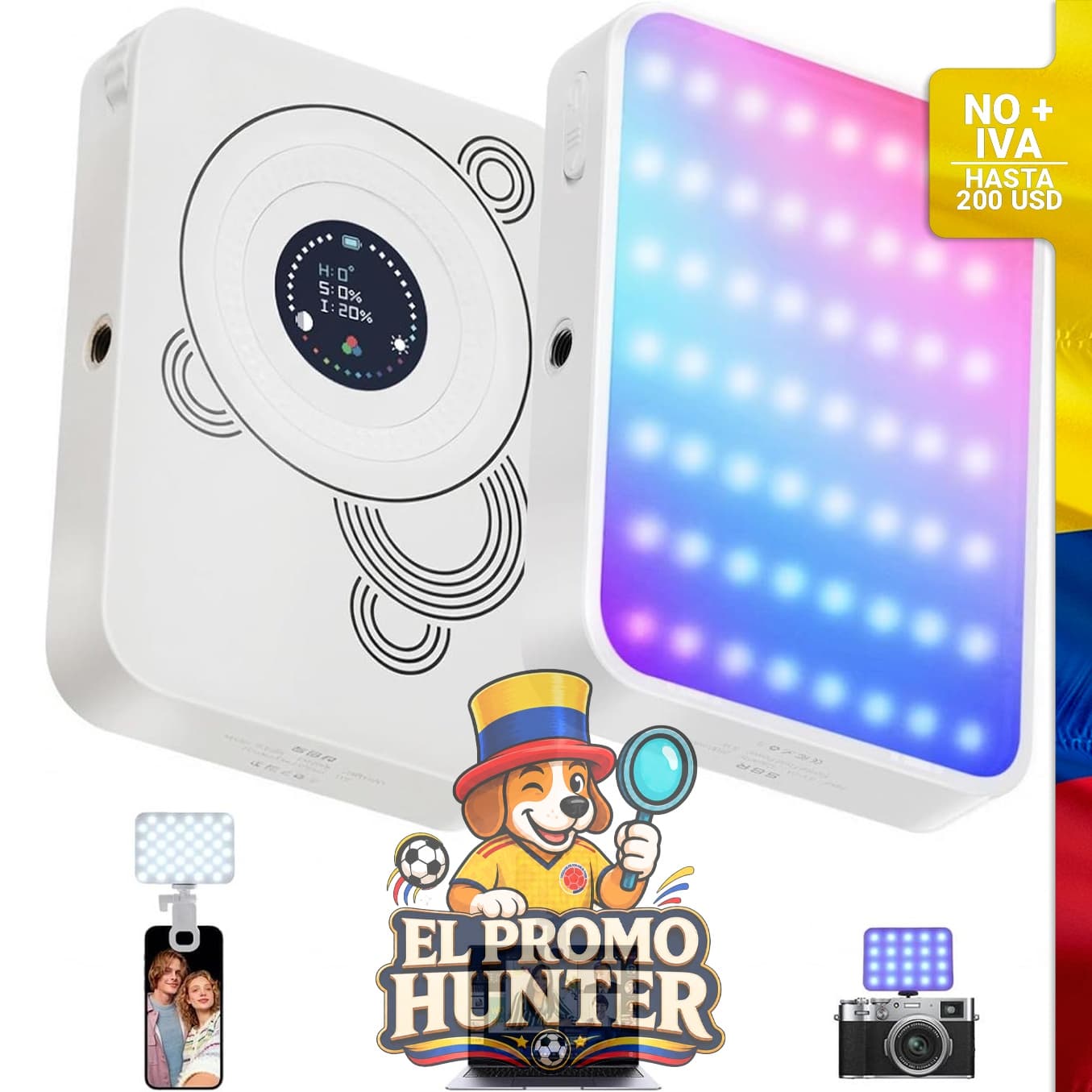 Luz de video RGB portátil de 100 LED, iluminación de fotografía con temperatura de color de 2700-7500K y CRI 95+.