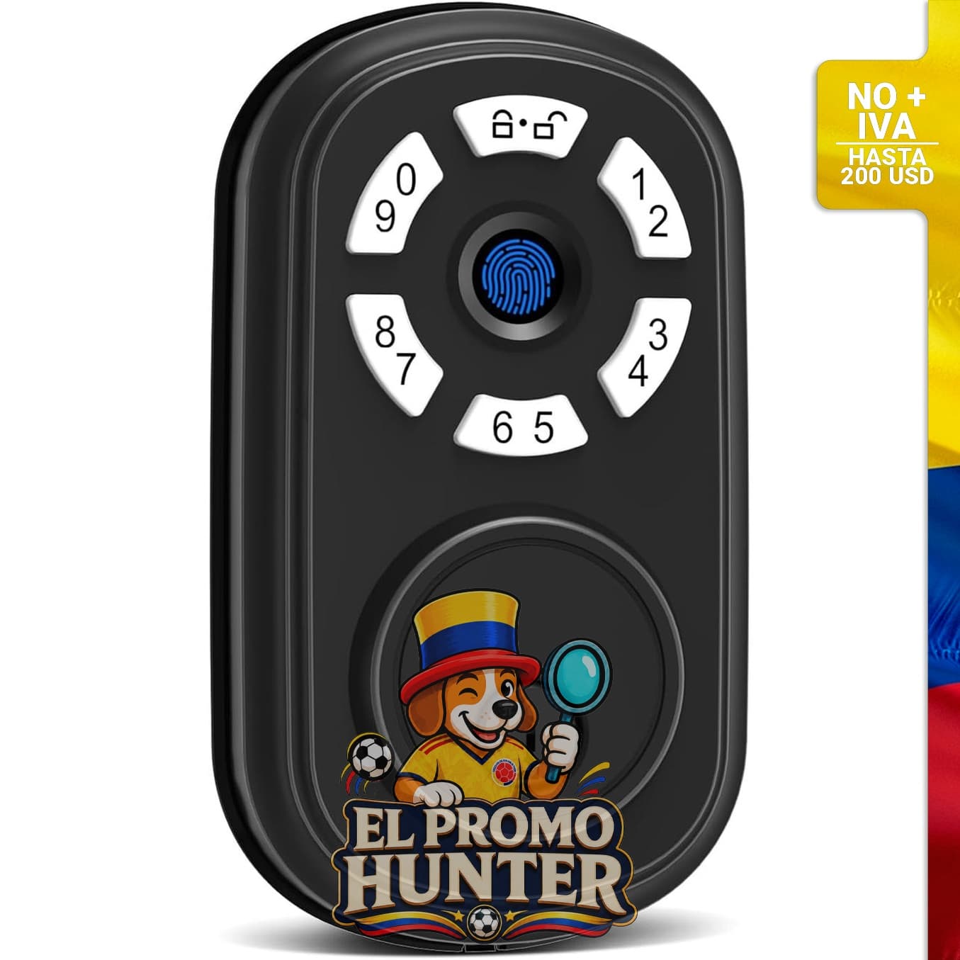 Cerradura de puerta biométrica con acceso 4 en 1, incluye teclado, llave mecánica y desbloqueo táctil en 0,3 s.